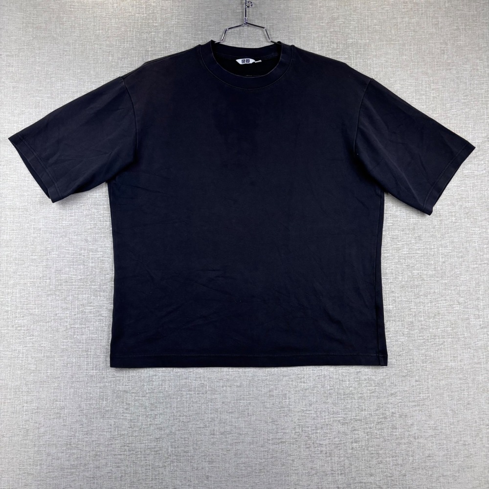 Uniqlo U Mens Large Black Short Sleeve Crew Neck Boxy Fit Cotton T-Shirt Lemaire
